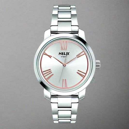 TIMEX TW032HL14 Silver Watch for Women with a silver analog dial, durable brass case, and stainless steel chain strap for timeless elegance and everyday wear.