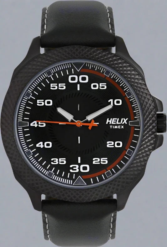 TIMEX TW034HG04 Black Watch for Men with a black dial, genuine leather strap, quartz movement, and 30m water resistance.