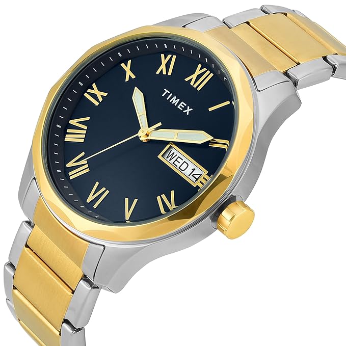 Side View Of Timex TW0TG7642 Round Blue Dial Analog Men's Watch with Stainless Steel Strap
