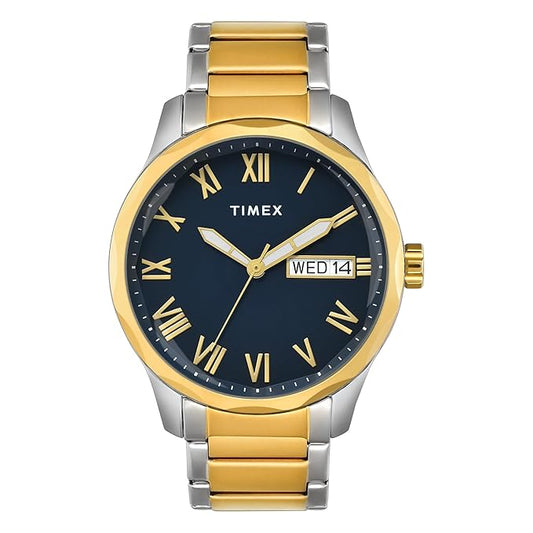 Timex TW0TG7642 Round Blue Dial Analog Men's Watch with Stainless Steel Strap