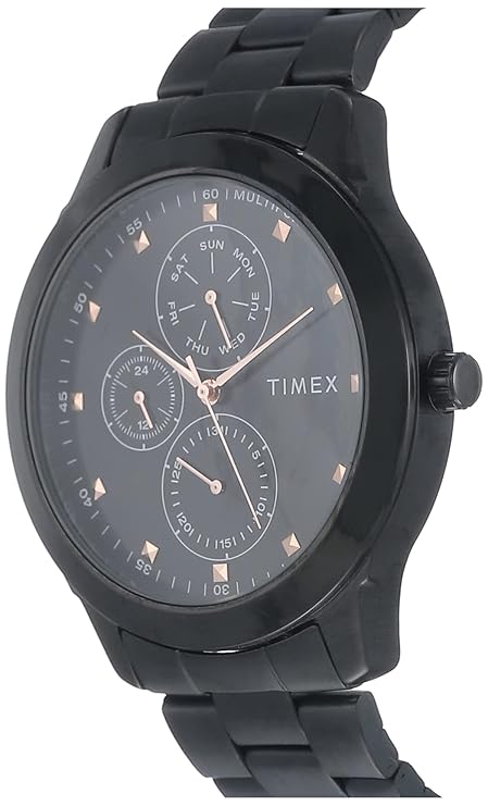 Side View Of Timex TWEG18502 Fashion Men’s Black Dial Multifunction Stainless Steel Watch