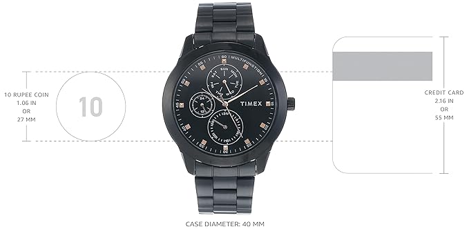 Front View Of Timex TWEG18502 Fashion Men’s Black Dial Multifunction Stainless Steel Watch