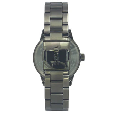 Back View Of Timex TWEG19905 Men's Multifunction Watch with Green Dial, Gunmetal Bracelet, and 30m Water Resistance