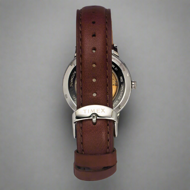 Strap View Of Timex TWEG23501 Navy Blue and Brown Analog Chronograph Watch for Men with 50M Water Resistance and Leather Strap