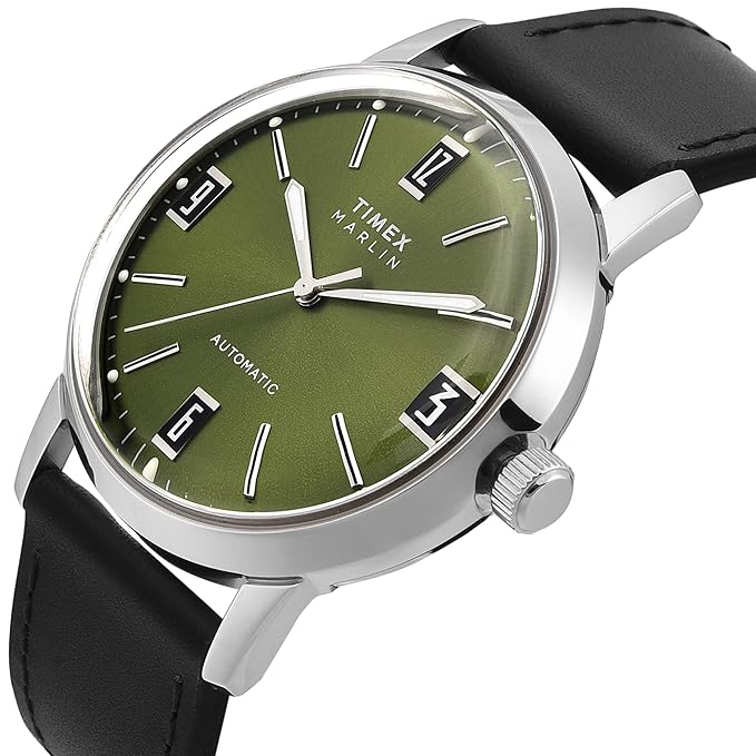Side View Of Timex Marlin TWEG26700 Green Dial Mechanical Automatic Watch for Men