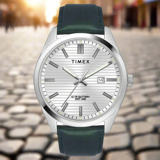 TIMEX TWTG10407 Analog Watch for Men with Silver and White Dial, Stainless Steel Bracelet, and Sporty Design