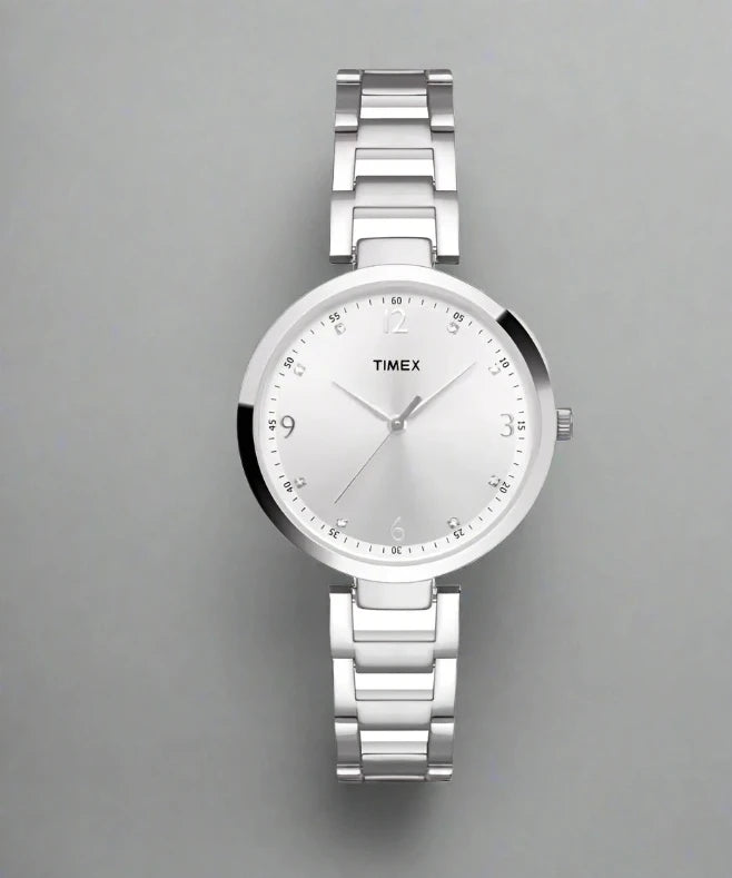 Timex TWX000X202 Women's Analog Watch with Vibrant White Dial, Silver Stainless Steel Strap, and 30m Water Resistance