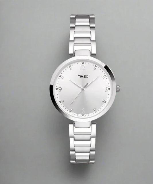 Timex TWX000X202 Women's Analog Watch with Vibrant White Dial, Silver Stainless Steel Strap, and 30m Water Resistance