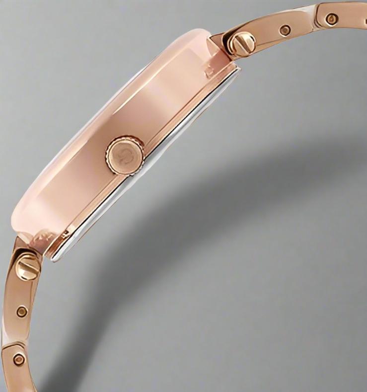 Side View Of Titan Ceramics White Dial Analog Stainless Steel and Ceramic Strap Watch for Women NS95061WD02 - Elegant and durable with a butterfly clasp.