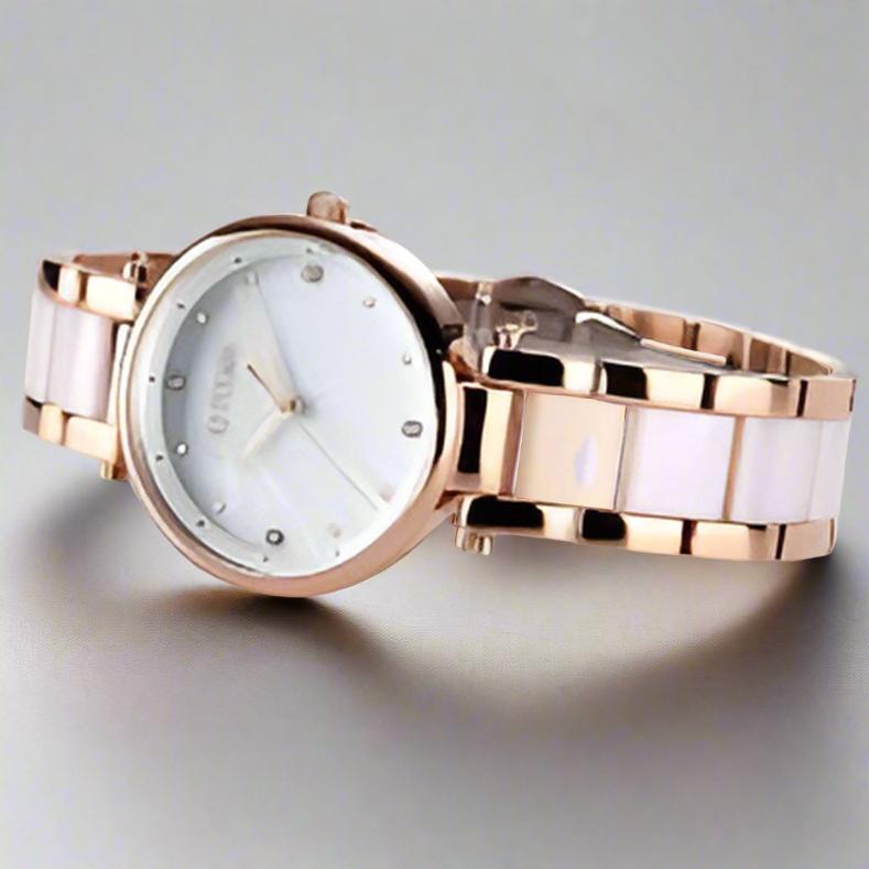 Titan Ceramics White Dial Analog Stainless Steel and Ceramic Strap Watch for Women NS95061WD02 - Elegant and durable with a butterfly clasp.