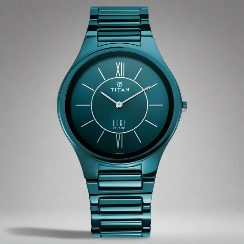 Titan NS1696qc03 Edge Ceramic Slim Ceramic Strap Glossy Electric Blue Dial Analog Watch for Men