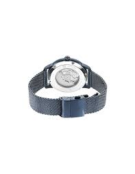 Back View Of Titan NS90110QM01 Mechanical Blue Dial Automatic Watch for Men with Stainless Steel Strap, featuring an open-heart dial and sleek blue mesh design.