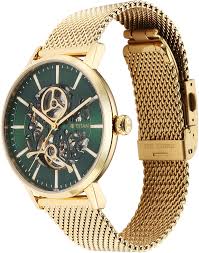 Side View Of Titan NS90159ym01 Mechanical Slimline Green Dial Stainless Steel Strap Watch for Men