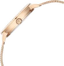 Side View Of Titan Purple Style Up Quartz Analog Pink Dial Stainless Steel Strap Watch for Women NS95236WM03 - Chic pink dial with a rose gold stainless steel strap.