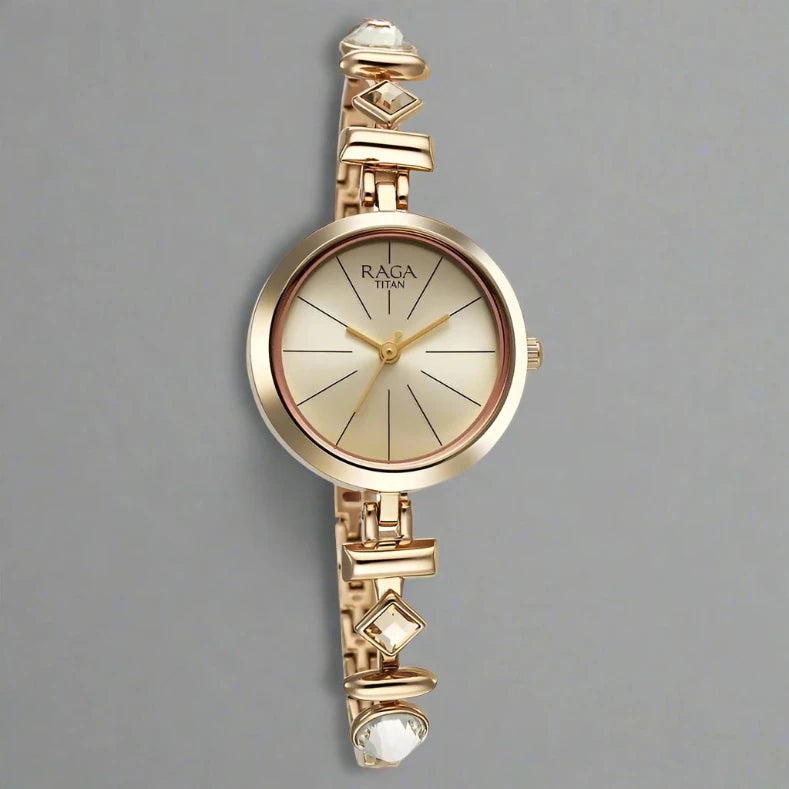 Titan Raga Viva Quartz Analog Champagne Dial Metal Strap Watch for Women NS2606WM12 - A perfect blend of elegance and timeless style