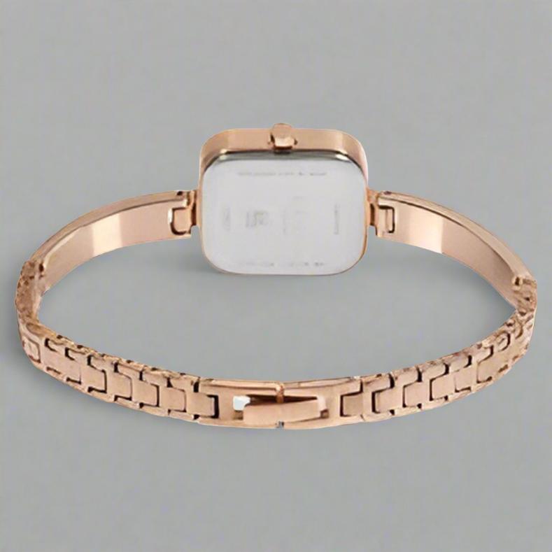 Back View Of Titan Raga Viva Rose Gold Dial Women Watch With Metal Strap NS2607WM01 - Analog watch with date function and elegant jewelry clasp.