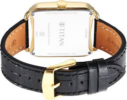 Back View Of Titan Retro Revive White Dial Quartz Watch NS1676YL01 with a black leather strap and stainless steel case for men