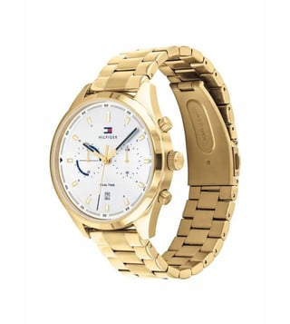 Side View Of Tommy Hilfiger 1791726 Men's Chronograph Watch with Gold Stainless Steel Strap and Silver Dial