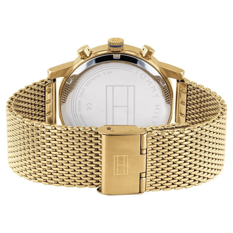 Back View Of Tommy Hilfiger TH1710403 Men's Chronograph Watch with Gold Stainless Steel Strap and Dial