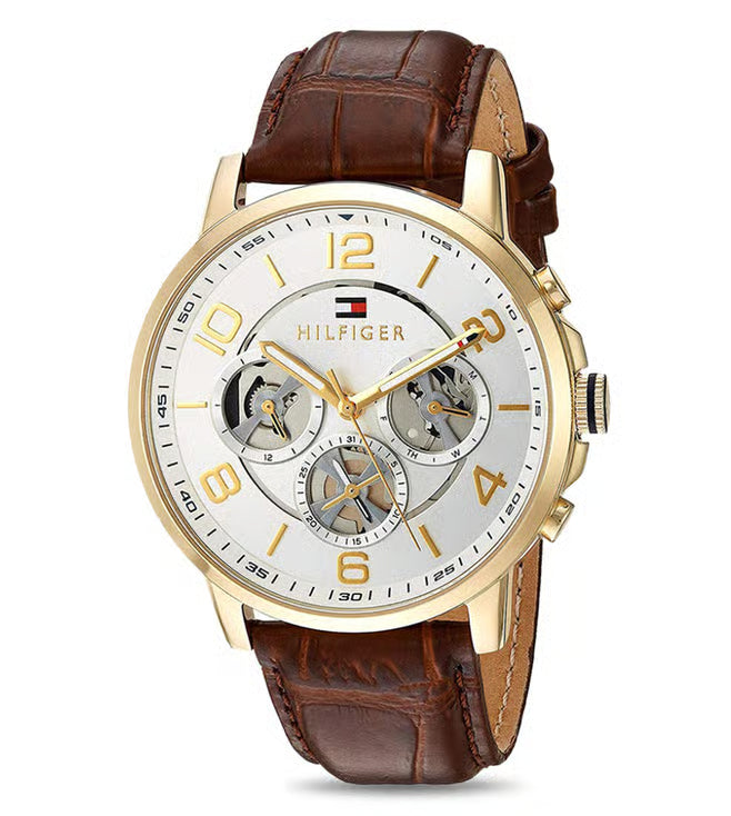 Tommy Hilfiger TH1791291 Analog Men’s Watch with Silver Dial and Brown Leather Strap