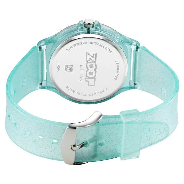 Back View Of Zoop 26030PP02W Glitter Analog Watch with Grey Dial and Green Strap for Girls, Kids Watch from House of Titan