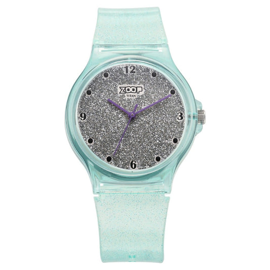 Zoop 26030PP02W Glitter Analog Watch with Grey Dial and Green Strap for Girls, Kids Watch from House of Titan