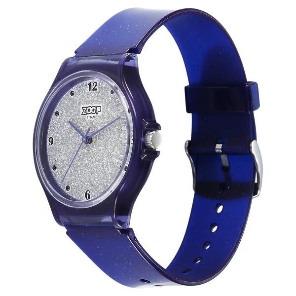 Side View Of Zoop 26030PP04W Glitter Analog Watch for Kids with Grey Dial and Blue Strap from House of Titan