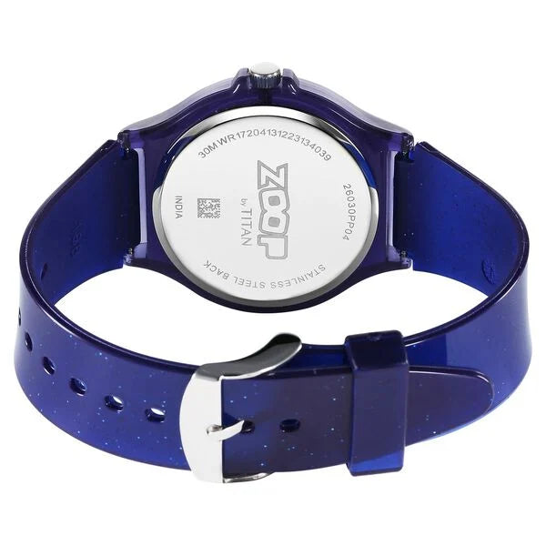 Back View Of Zoop 26030PP04W Glitter Analog Watch for Kids with Grey Dial and Blue Strap from House of Titan