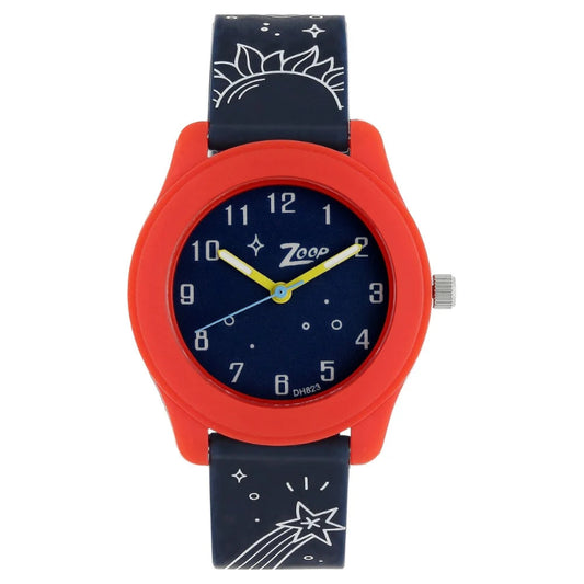 Zoop by Titan NP16003PP07 kids analog watch with blue dial, multicolor PU strap, and space-themed design