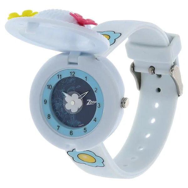 Zoop NTC4032PP02 analog watch with blue dial and floral blue strap for girls kids, from the House of Titan