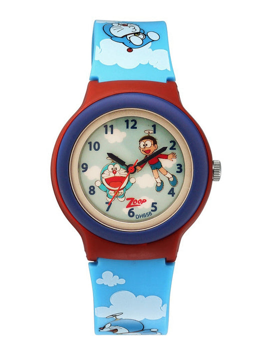 Zoop Doraemon analog watch with blue dial and blue strap for boys and girls, perfect kids’ watch from the House of Titan