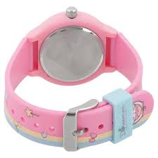 Back View Of Zoop NU26013PP03 Doraemon analog kids watch with white dial and pink strap, fun water-resistant watch for boys and girls