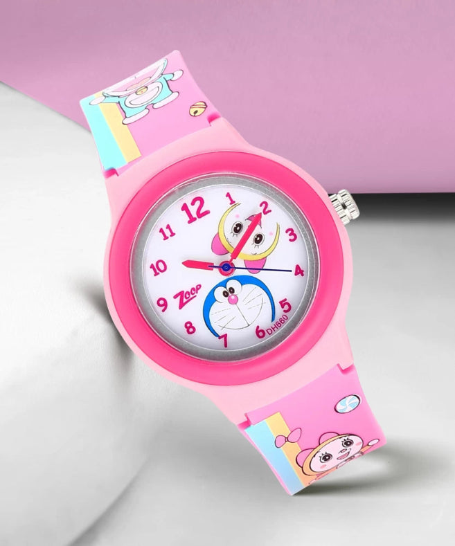 Zoop NU26013PP03 Doraemon analog kids watch with white dial and pink strap, fun water-resistant watch for boys and girls