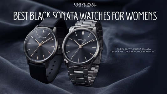Sonata black watch for women displayed on velvet background for New Year sale blog banner
