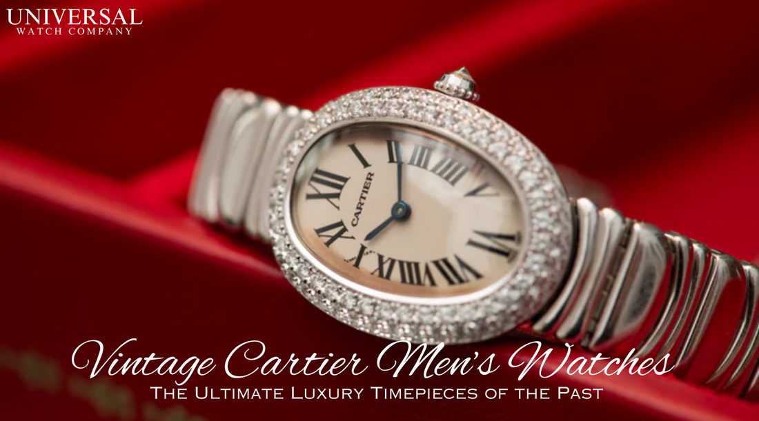 Vintage Cartier Tank watch with a classic rectangular case and leather strap