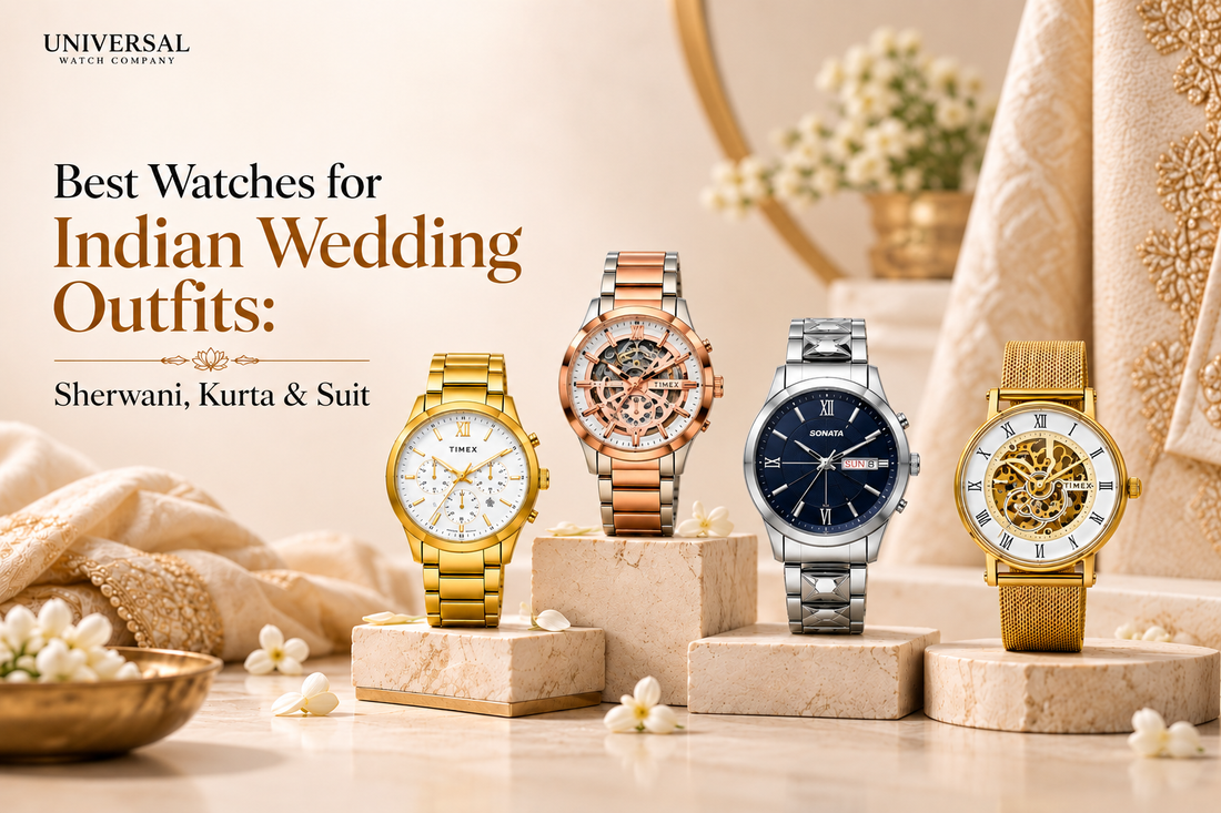 four watches shown on the shiny marble with minimal design