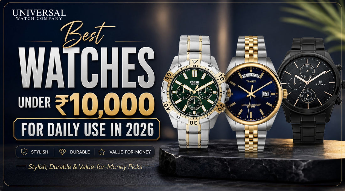 Best Watches Under ₹10,000 for Daily Use in 2026 featuring Titan, Timex and Fossil watches