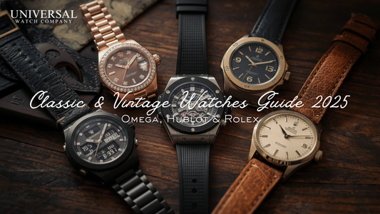 Close-up shot of Omega vintage watches with classic dial design