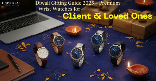 Premium wrist watches for Diwali gifting 2025 — festive background with elegant men’s and women’s watches and diyas