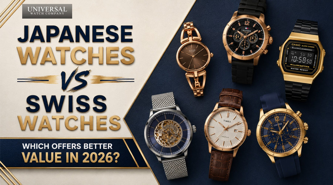 Japanese Watches vs Swiss Watches comparison showing luxury Swiss and Japanese timepieces