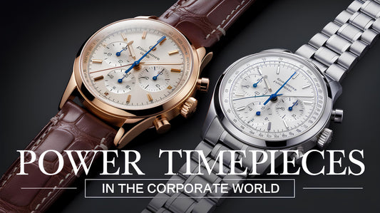 Luxury wristwatches with leather and metal straps, symbolizing power and elegance in the corporate world, featuring timepieces ideal for CEOs and executives