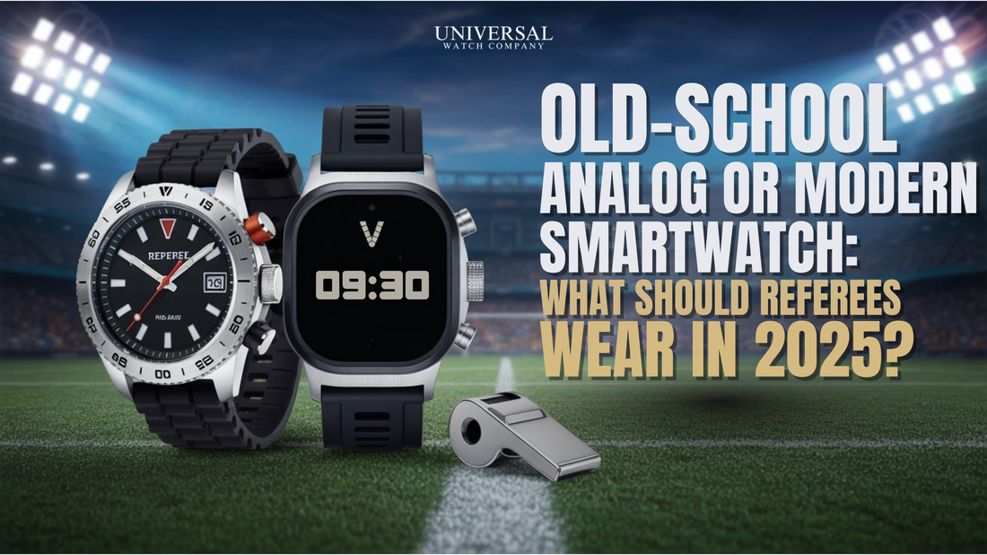 Referee watch comparison showing analog and smartwatch options for sports officials in 2025