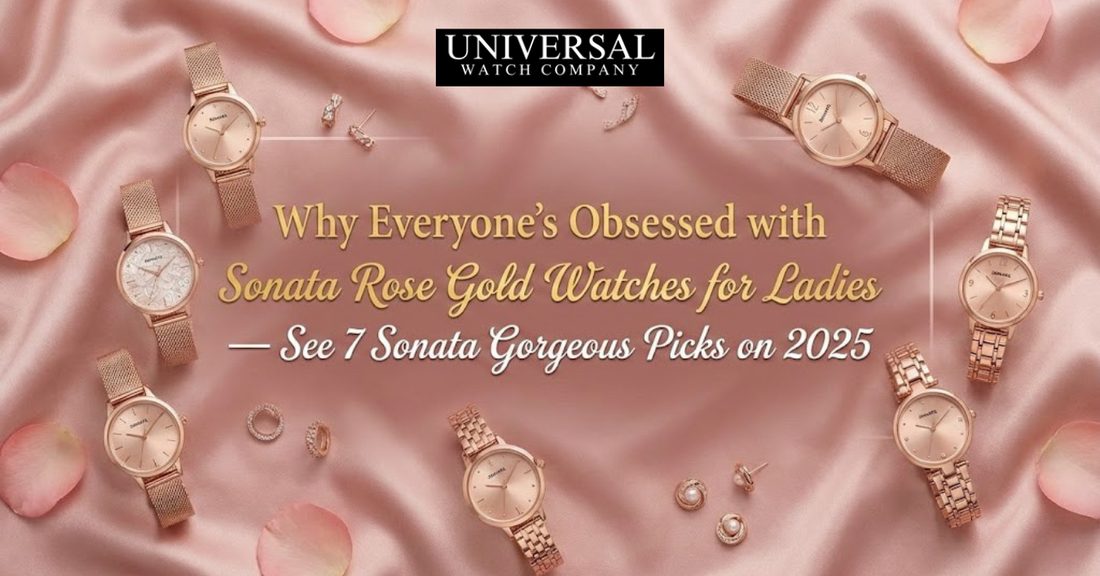 Sonata rose gold watches for ladies displayed in a stylish layout with mesh and bracelet straps – 2025 collection