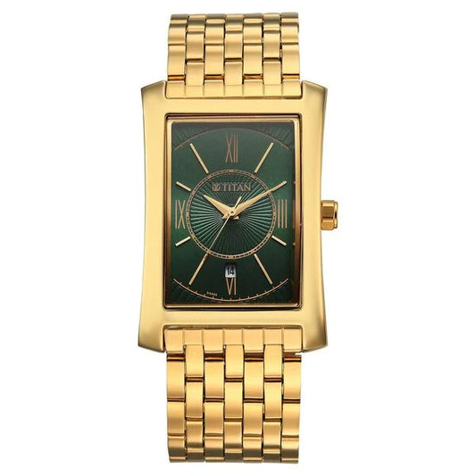 TITAN 10046YM03 Titan Regalia Allure Analog with Date and Green Dial Yellow Gold Stainless Strap Watch for Men