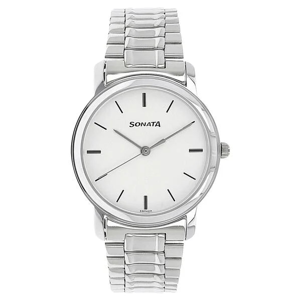 Sonata Quartz Analog White Dial Stainless Steel Strap Watch for Men 1013SM01
