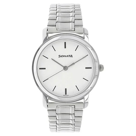 Sonata Quartz Analog White Dial Stainless Steel Strap Watch for Men 1013SM01