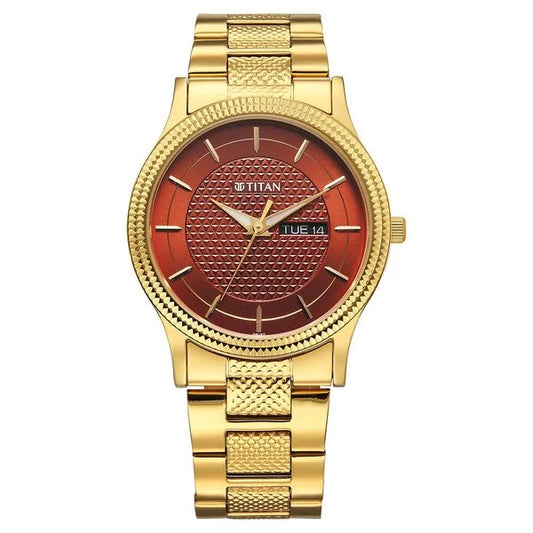 TITAN 1650YM12 Titan Karishma Wedding Edit Quartz Analog with Day and Date Brown Dial Stainless Steel Strap Watch For Men