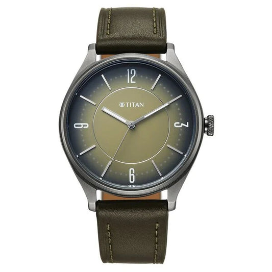 TITAN 1802QL05 Titan Neo Basics Analog with Green Dial Green Leather Strap Watch for Men