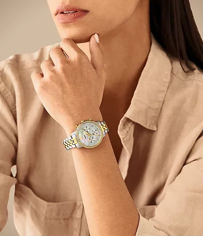 FOSSIL ES5216 | Golden Silver Analog Watch For Women