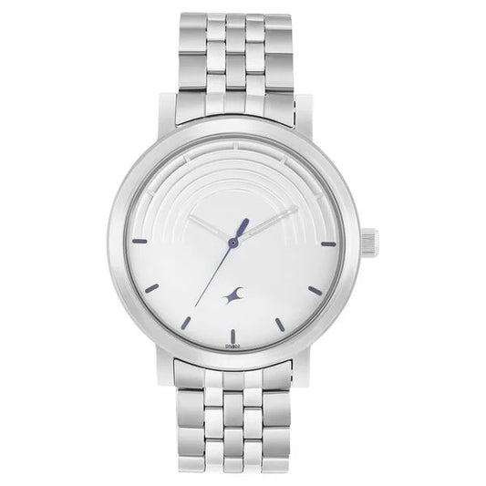 Fastrack 3299SM01 men's analog watch with a bold black dial, silver-tone stainless steel case, and a stylish black leather strap. A modern, sporty timepiece perfect for any occasion.